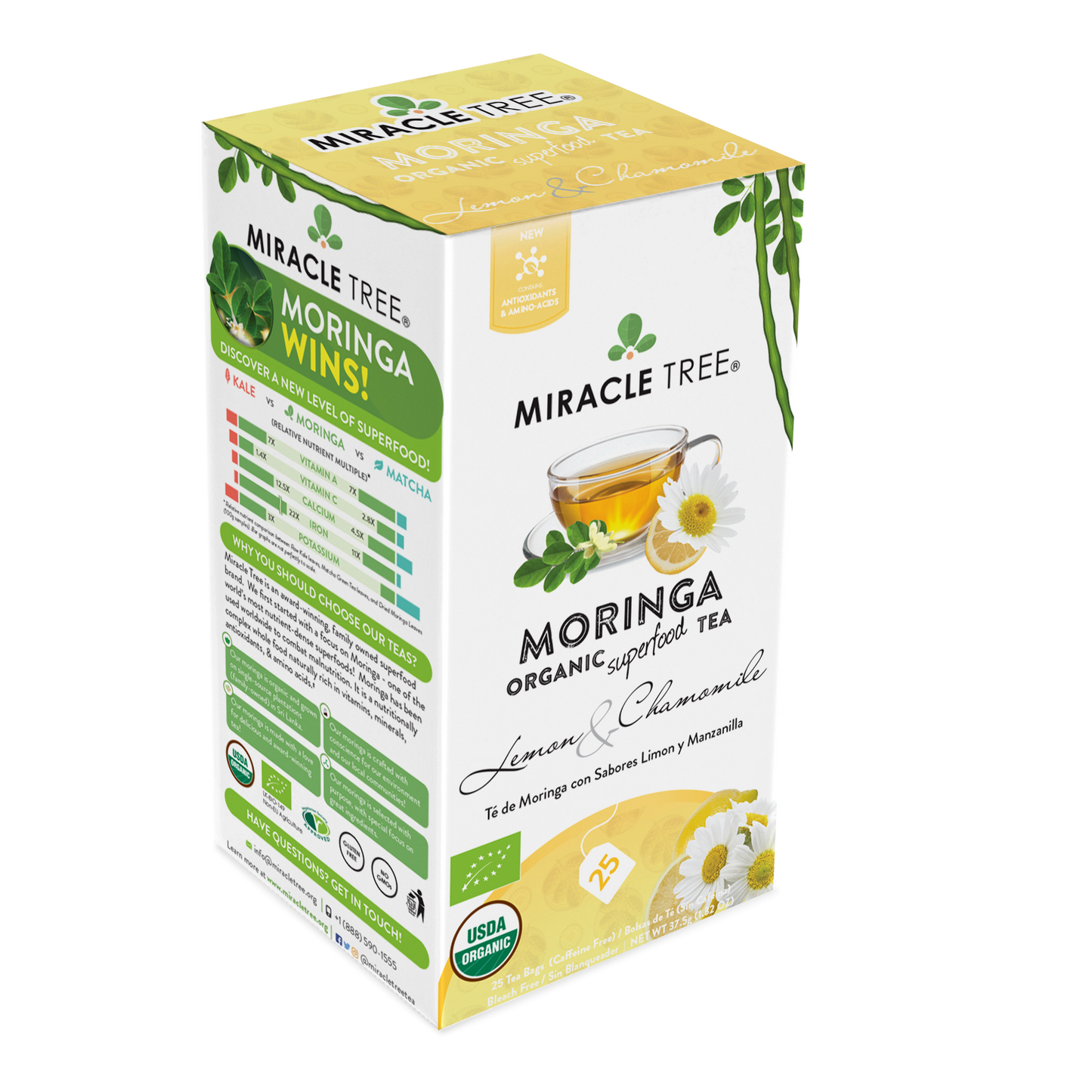 Miracle Tree's Organic Moringa Tea, Lemon & Chamomile