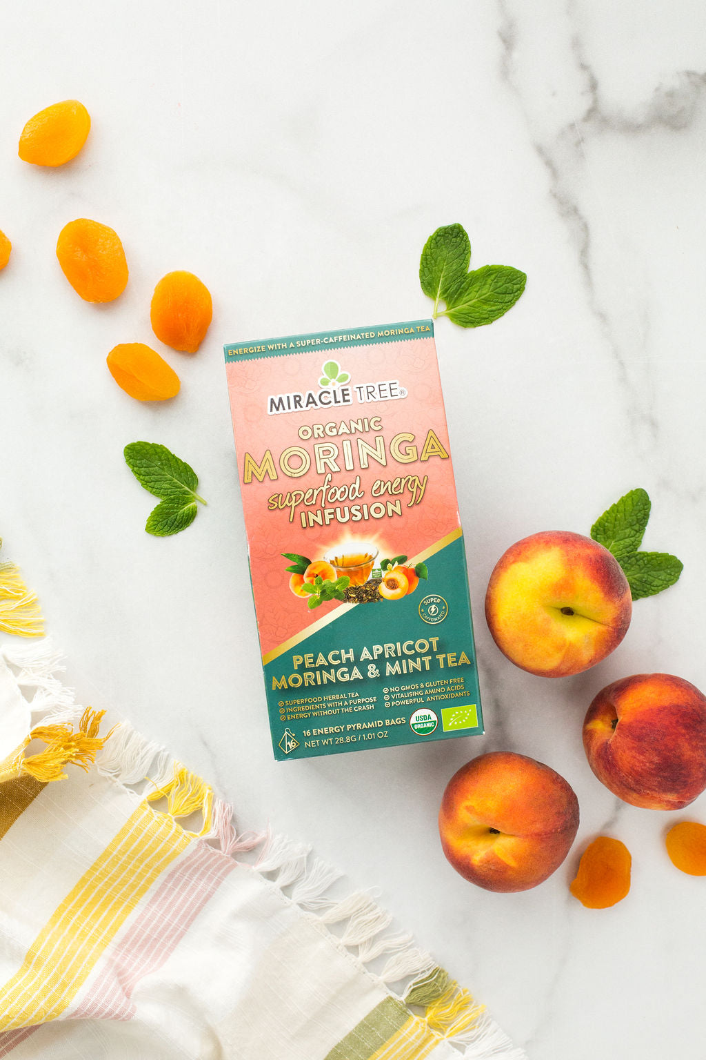 Miracle Tree's Moringa Energy Tea, Peach Mint Apricot