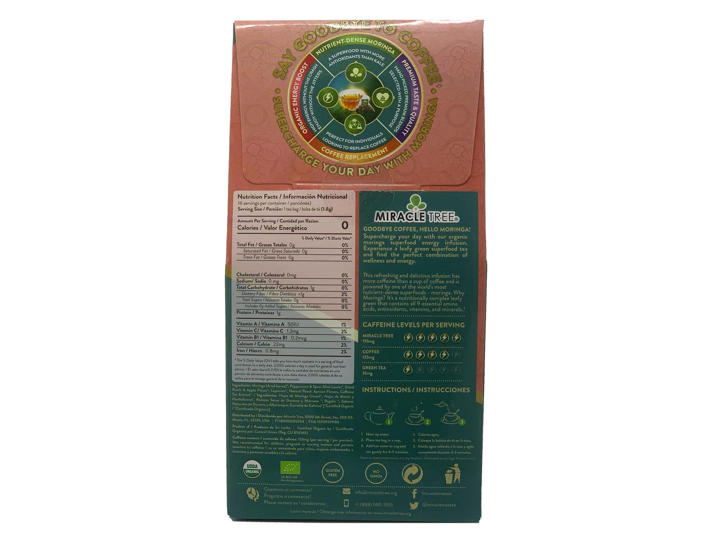 Miracle Tree's Moringa Energy Tea, Peach Mint Apricot